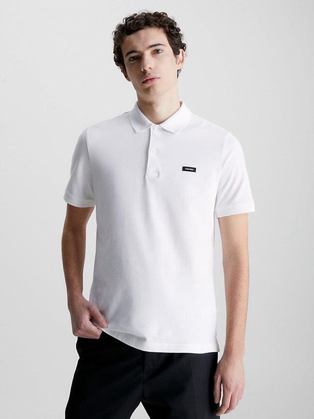 Calvin Klein USA Slim Stretch Pique Mens Polo White 8619275-QS